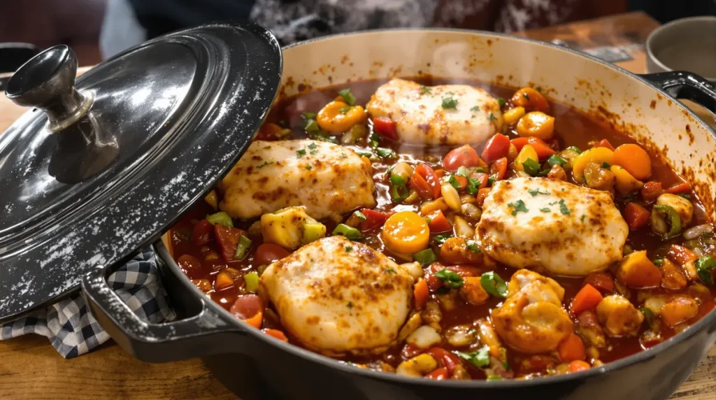 Pollo alla cacciatora : le poulet du dimanche à l’italienne, lentement mijoté aux tomates et aux olives